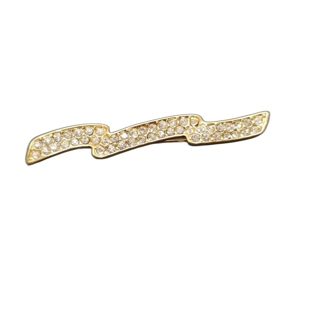 Vintage Monet Rhinestone Brooch – Gold Tone Lightning Bolt Pin